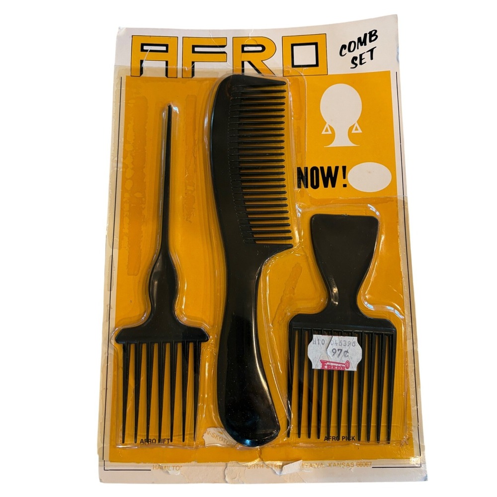 Vintage Afro Comb Set Black Hair Pick Lift Styling Comb 3 Piece New Old Stock
